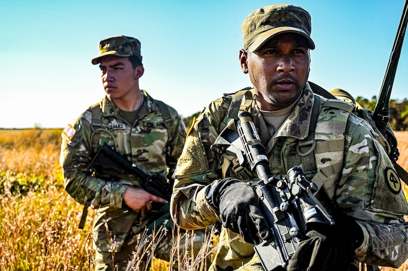U.S. Army Soldiers assigned to the 113th Infantry Regiment conduct a platoon attack drill at Joint Base McGuire-Dix-Lakehurst, N.J. on Oct. 15, 2022. During the drill the platoon lead squad locates and suppresses the enemy, establishes supporting fire, and assaults the enemy position using fire and maneuver. The platoon destroys or causes the enemy to withdraw and conducts consolidation and reorganization thereafter. Once the platoon conducts action on enemy contact, the squad or section in contact reacts to contact by immediately returning well-aimed fire on known enemy positions. Dismounted Soldiers assume the nearest covered positions available and the element in contact attempts to achieve suppressive fires. Once achieved, the element leader notifies the platoon leader of the action.