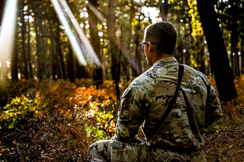 A U.S. Army Soldier assigned to the 113th Infantry Regiment conducts a platoon attack drill at Joint Base McGuire-Dix-Lakehurst, N.J. on Oct. 15, 2022. During the drill the platoon lead squad locates and suppresses the enemy, establishes supporting fire, and assaults the enemy position using fire and maneuver. The platoon destroys or causes the enemy to withdraw and conducts consolidation and reorganization thereafter. Once the platoon conducts action on enemy contact, the squad or section in contact reacts to contact by immediately returning well-aimed fire on known enemy positions. Dismounted Soldiers assume the nearest covered positions available and the element in contact attempts to achieve suppressive fires. Once achieved, the element leader notifies the platoon leader of the action.