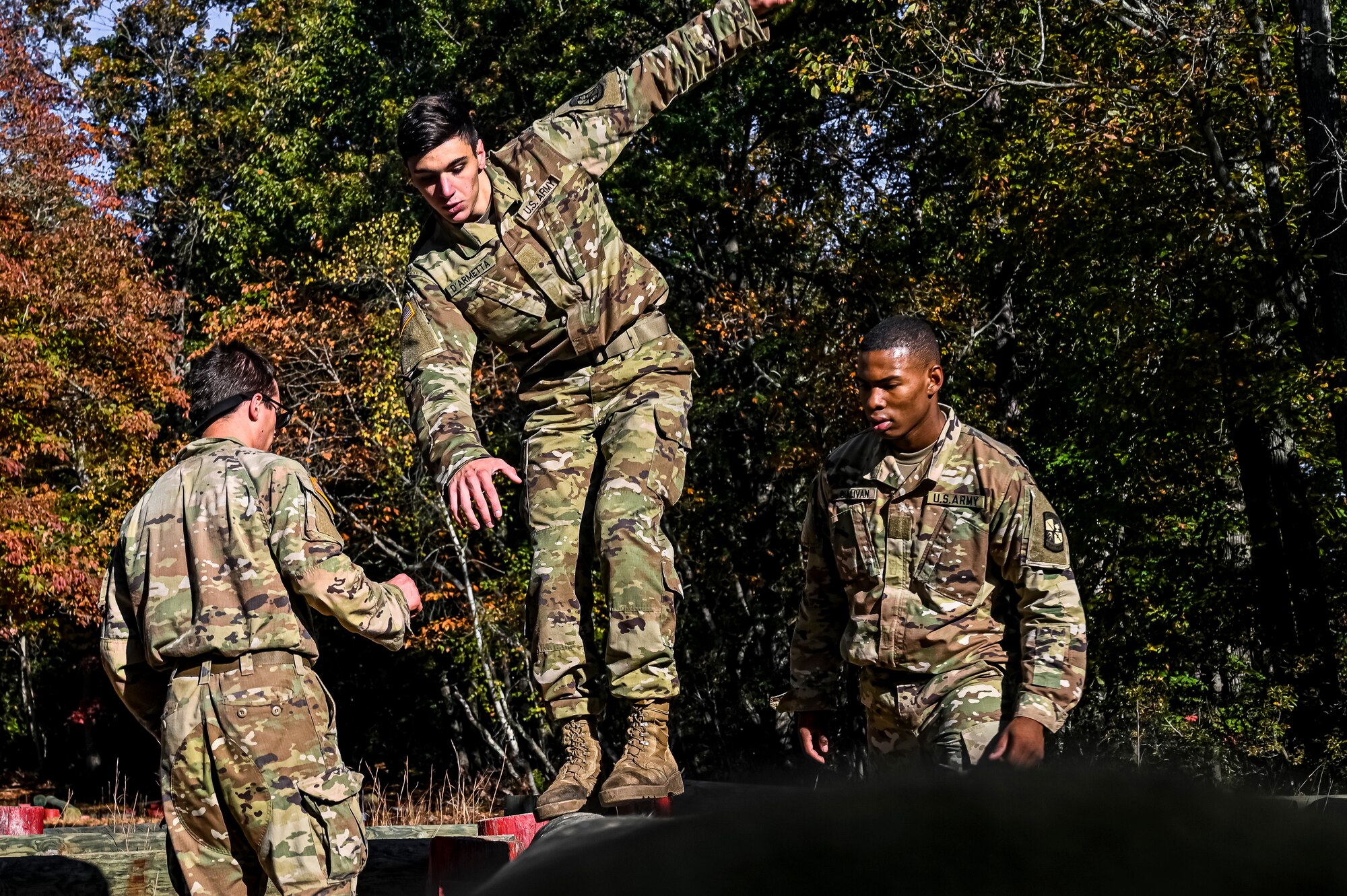 U.S. Army ROTC Cadets assigned to the U.S. Army Cadet Command 2nd Brigade compete during the Ranger Challenge at Joint Base McGuire-Dix-Lakehurst, N.J. on Oct. 22, 2022.The competition is conducted over two days on a non-tactical course. The mission is to challenge Cadets' mental and physical toughness and to develop leadership while fostering teamwork and esprit-de-corps. Teams participate in nine graded events, each team is awarded points based on how well they perform in each event. The best team in each event is awarded a trophy for being the first, second, and third place teams. The number one team is The Ranger Challenge Winner for that year.