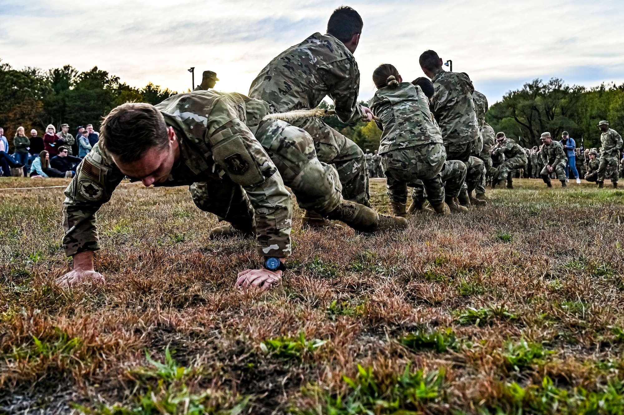 U.S. Army ROTC Cadets assigned to the U.S. Army Cadet Command 2nd Brigade compete during the Ranger Challenge at Joint Base McGuire-Dix-Lakehurst, N.J. on Oct. 22, 2022.The competition is conducted over two days on a non-tactical course. The mission is to challenge Cadets' mental and physical toughness and to develop leadership while fostering teamwork and esprit-de-corps. Teams participate in nine graded events, each team is awarded points based on how well they perform in each event. The best team in each event is awarded a trophy for being the first, second, and third place teams. The number one team is The Ranger Challenge Winner for that year.