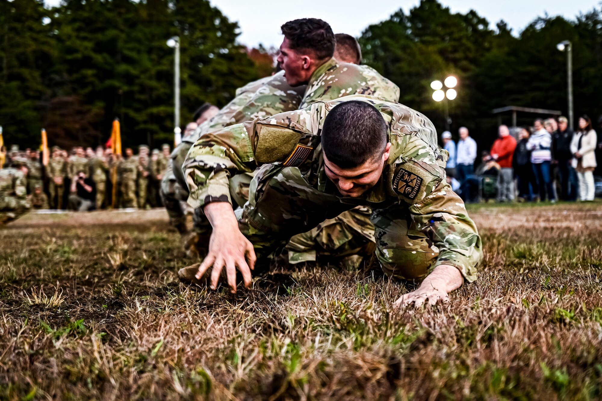 U.S. Army ROTC Cadets assigned to the U.S. Army Cadet Command 2nd Brigade compete during the Ranger Challenge at Joint Base McGuire-Dix-Lakehurst, N.J. on Oct. 22, 2022.The competition is conducted over two days on a non-tactical course. The mission is to challenge Cadets' mental and physical toughness and to develop leadership while fostering teamwork and esprit-de-corps. Teams participate in nine graded events, each team is awarded points based on how well they perform in each event. The best team in each event is awarded a trophy for being the first, second, and third place teams. The number one team is The Ranger Challenge Winner for that year.