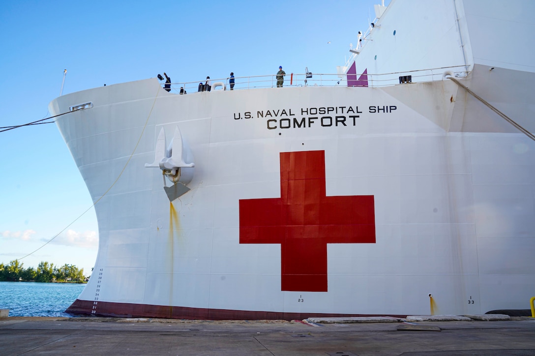 Mercy-class hospital ship USNS Comfort (T-AH 20) arrives in Miami.