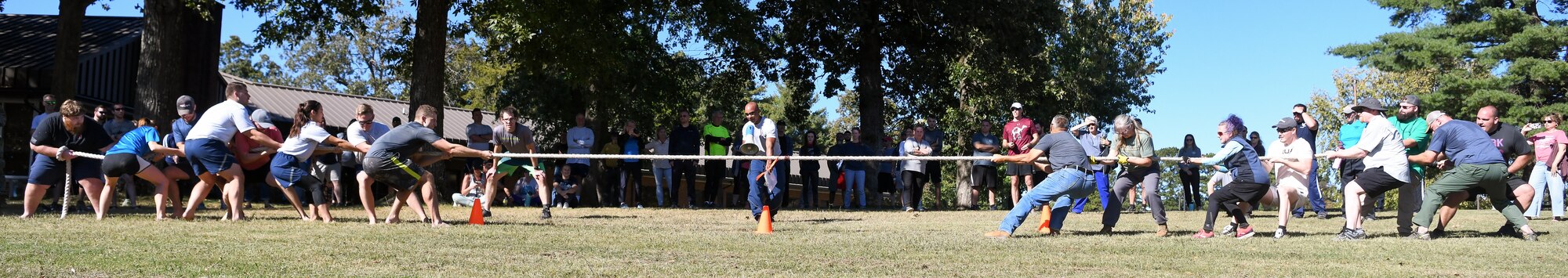 Two teams playing tug-of-war