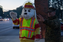Sparky greets visitors to MCAS New River