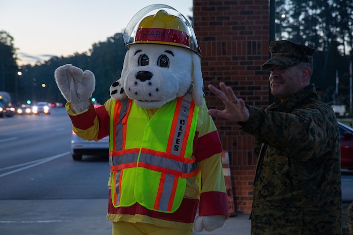 Sparky greets visitors to MCAS New River