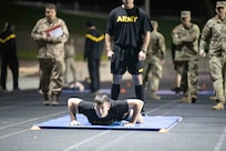 Utah Army National Guard Sgt. Daniel Tuttle, representing the Recruiting and Retention Battalion, begins the physical readiness portion of the German Armed Forces Proficiency Badge conducted during the Utah National Guard Best Warrior Competition at Camp Williams, Utah, Oct. 17, 2022.