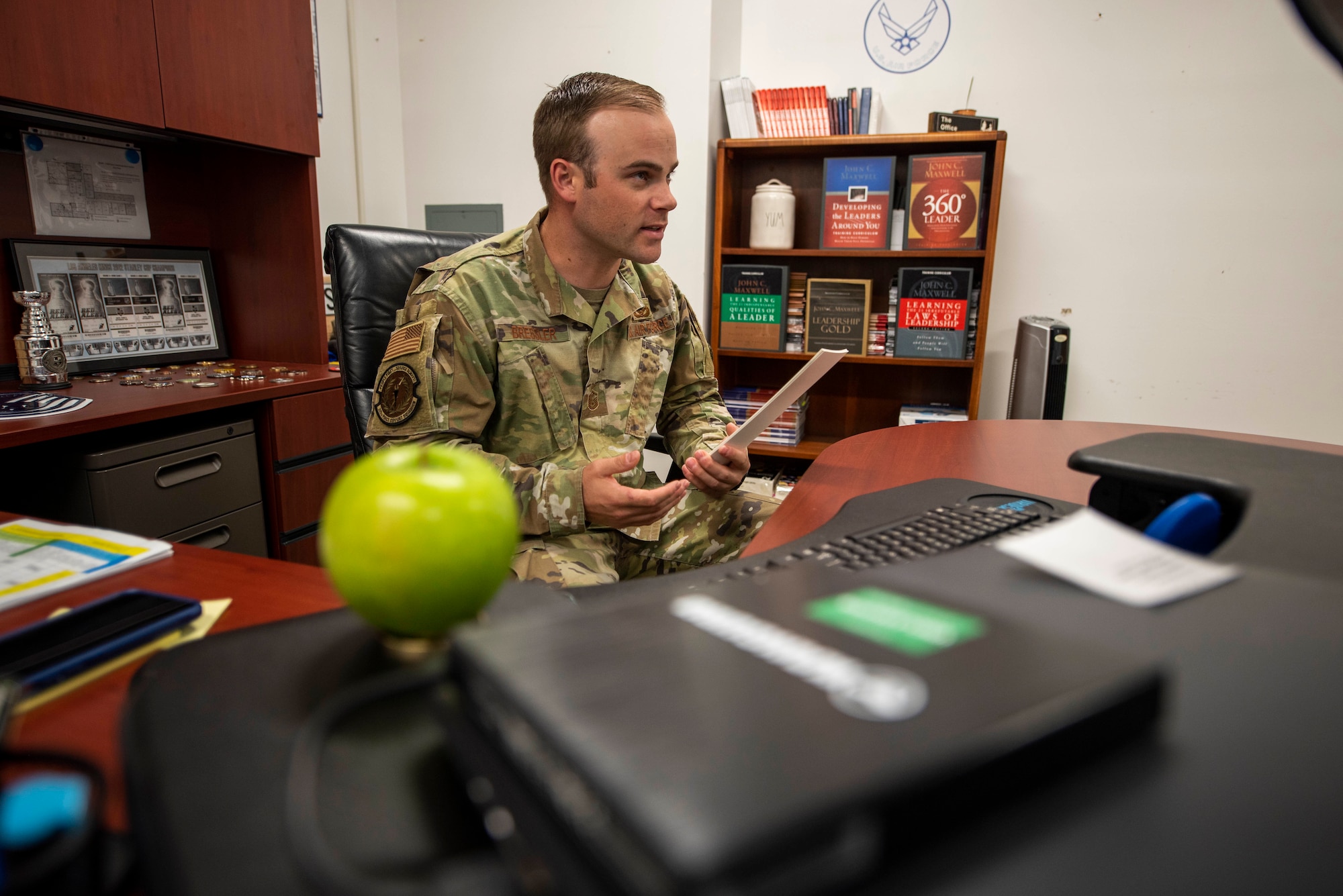 Airmen development advisor talks to individual