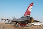 An F-16 Fighting Falcon aircraft, assigned to the 77th Fighter Squadron arrives at Prince Sultan Air Base, Kingdom of Saudi Arabia, Oct. 19, 2022. While assigned to PSAB, the 77th Expeditionary Fighter Squadron mission is to project combat airpower across AFCENT’s area of responsibility, supporting personnel, improving force movement, and showing U.S. and partner nations resolve in the region. (U.S. Air Force photo by Staff Sgt. Shannon Bowman)