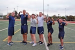 Air Force Chief Master Sgt. Michael Page, Eastern Sector Senior Enlisted Advisor (far left) poses with the five Military Members of the Year (MMOY) finalists from Eastern Sector. (From L to R) Navy Senior Chief Brandon Majors (Ft. Jackson MEPS), Coast Guard Lt. j.g. Addisen Rutkoske (Chicago MEPS), Air Force Senior Master Sgt. Mark Welling (Montgomery MEPS), Navy Petty Officer 2nd Class Antionette Ward (Atlanta MEPS) and Navy Chief Petty Officer Richard Calderone (Louisville MEPS) visited San Diego for this year's competition