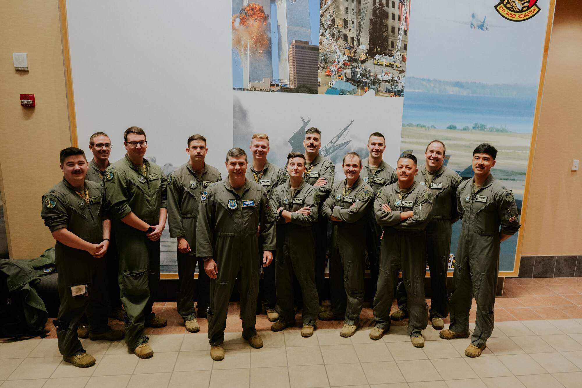 U.S. Air Force Maj. Gen. Andrew Gebara, 8th Air Force and Joint-Global Strike Operations Center commander, poses for a photo with members of the 37th Bomb Squadron prior to their departure on a Bomber Task Force operation at Ellsworth Air Force Base, South Dakota, on Oct 17, 2022. Bomber Task Force operations are United States Strategic Command’s means of delivering dynamic force employment in support of the National Defense Strategy. (U.S. Air Force photo by Senior Airman Austin McIntosh)