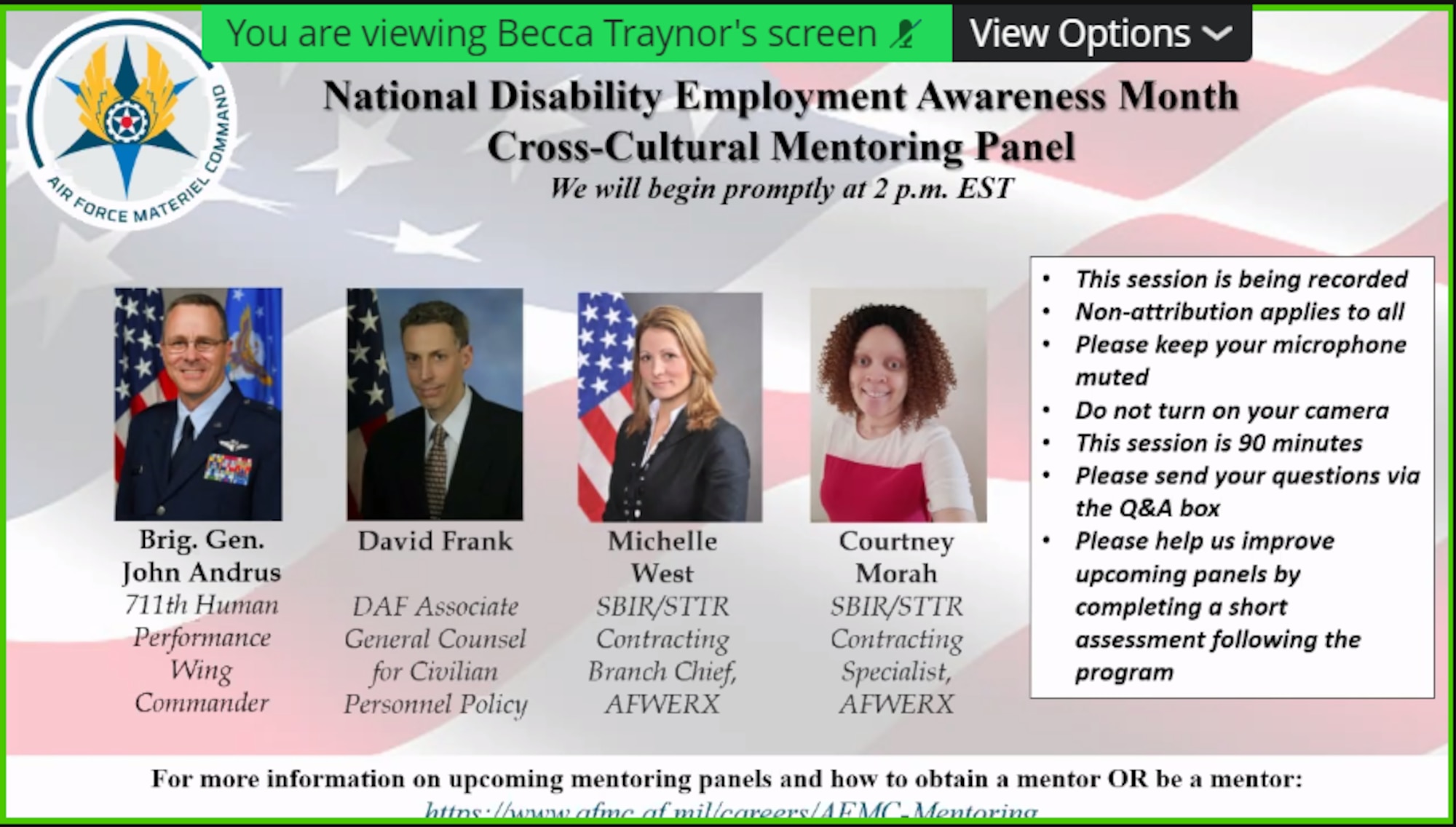 Four panelists biographies for National Disability Employment Awareness Month cross cultural mentoring event.
