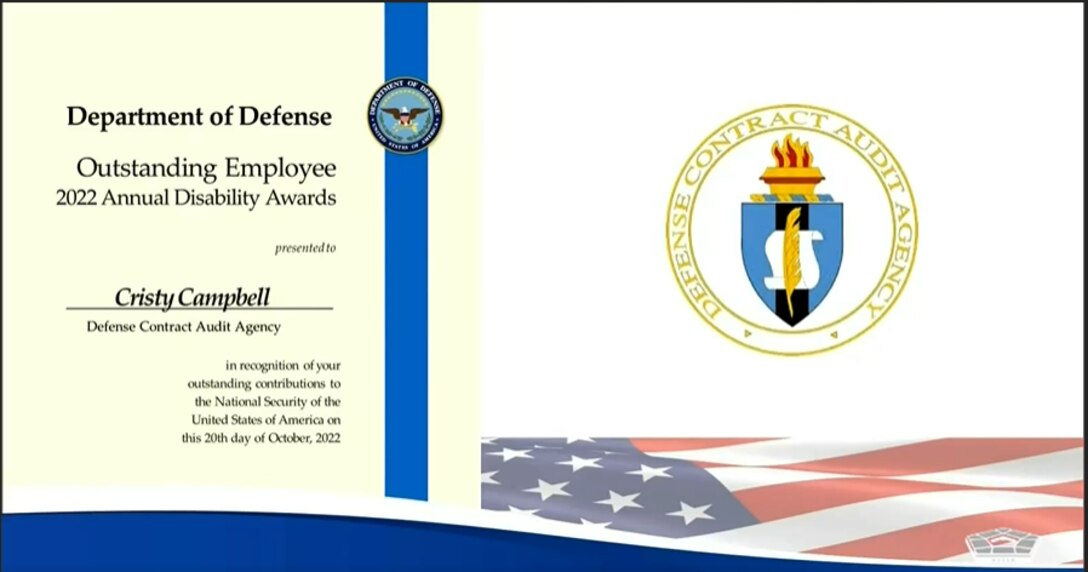 award certificate with DoD and DCAA seal