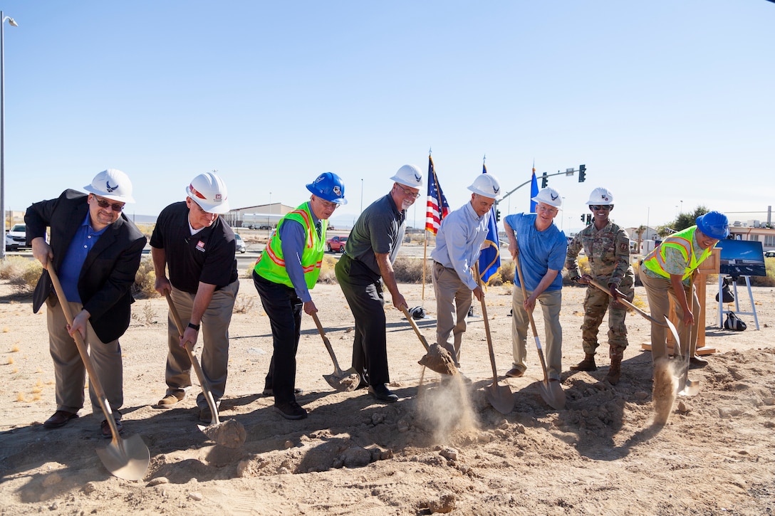 Leadership from the 412th Test Wing and the 412th Test Engineering Group breaks ground on the new Flight Test Engineering Laboratory that will provide a modern facility with lab capabilities to support and develop new methodologies and equipment critical for testing cutting edge weapons systems.