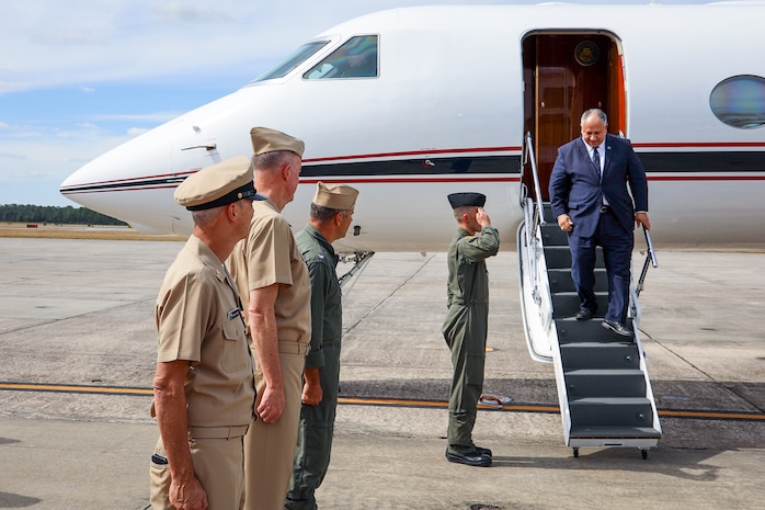 Secretary of the Navy Carlos Del Toro arrives at Naval Air Station (NAS) Pensacola Oct. 13, 2022.