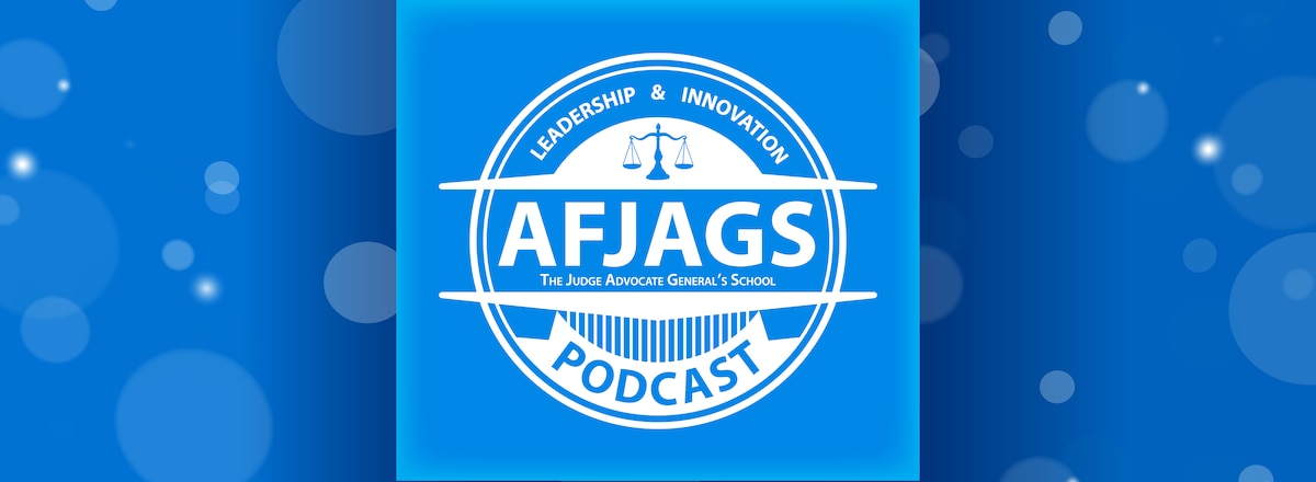 AFJAGS Podcast text over blue background.