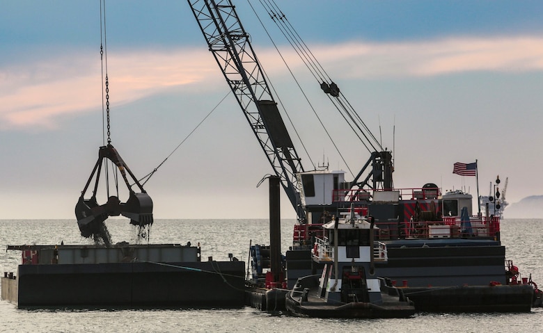 In this file photo from January 2021, the U.S. Army Corps of Engineers Los Angeles District’s contractor, Manson Construction, dredges the Port of Hueneme main channel and works on maintenance dredging near the entrance of Channel Islands Harbor. The Corps is currently dredging Channel Islands Harbor, now through the end of January.