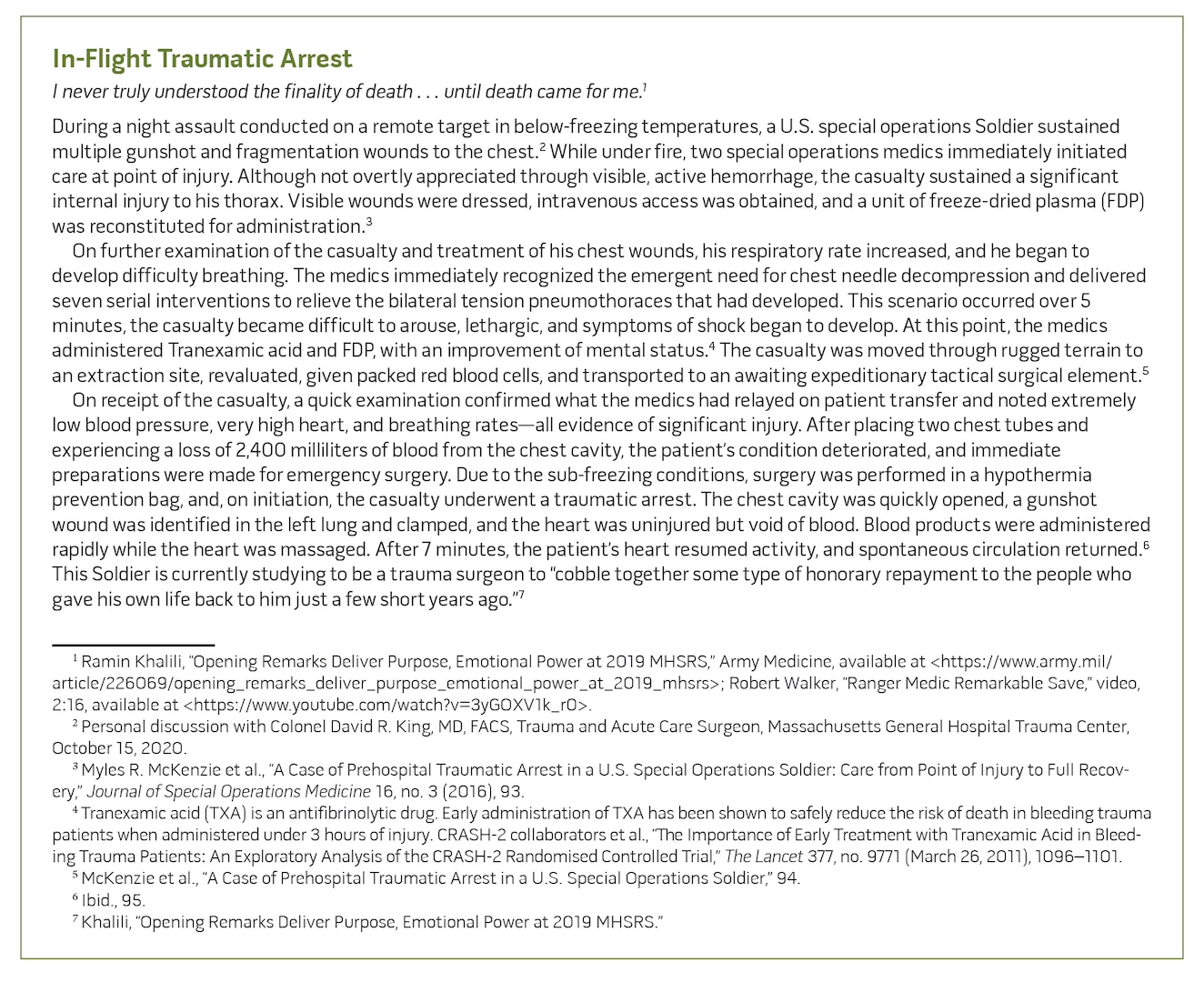 In-Flight Traumatic Arrest