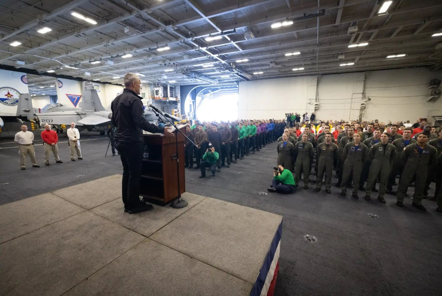 NATO Secretary General Jens Stoltenberg aboard the US aircraft carrier USS George H.W. Bush which is currently participating in NATO’s Neptune Strike deployment in the Mediterranean Sea. (Courtesy Photo)