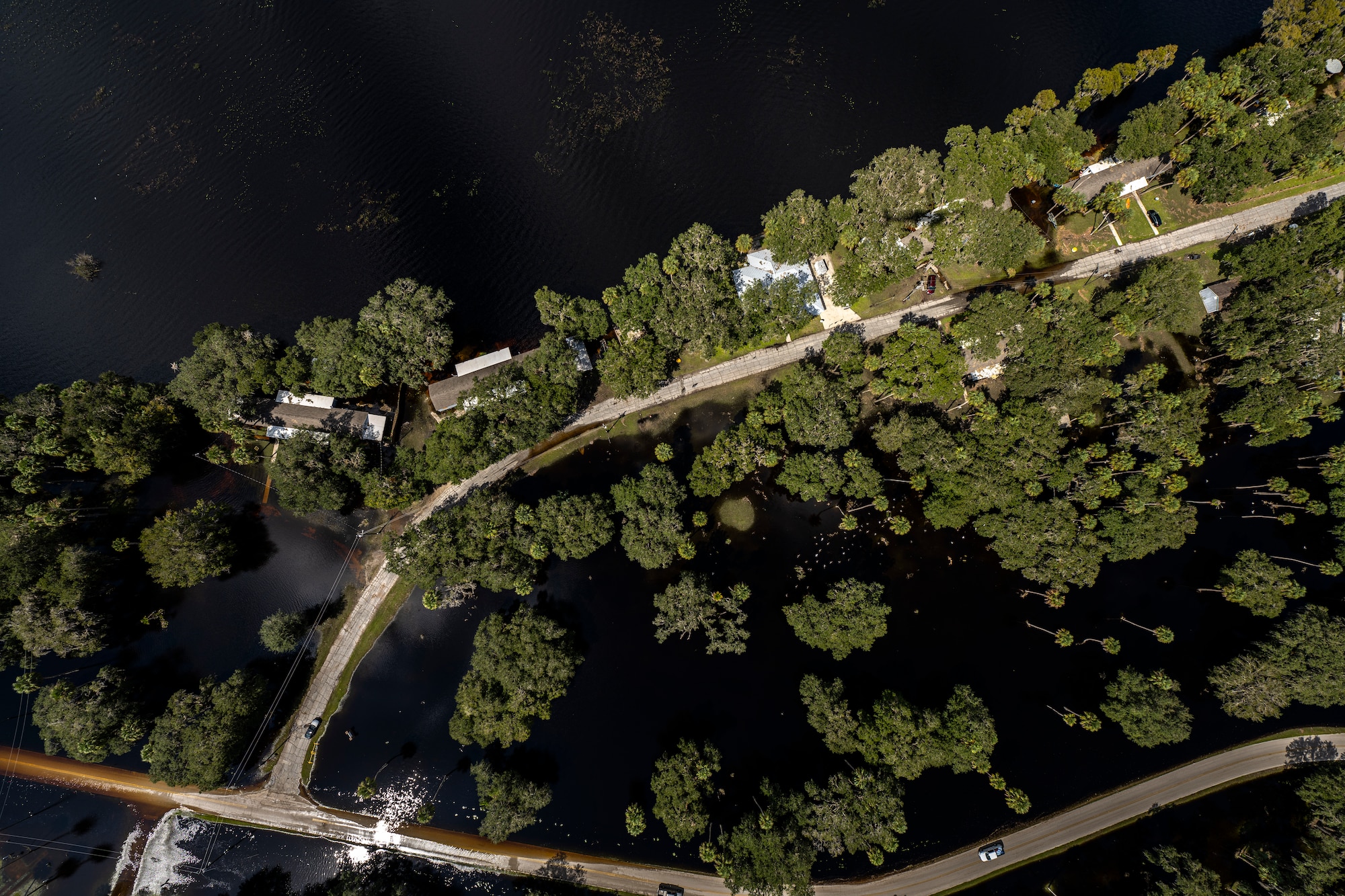 Aerial photo of flooding in a rural environment