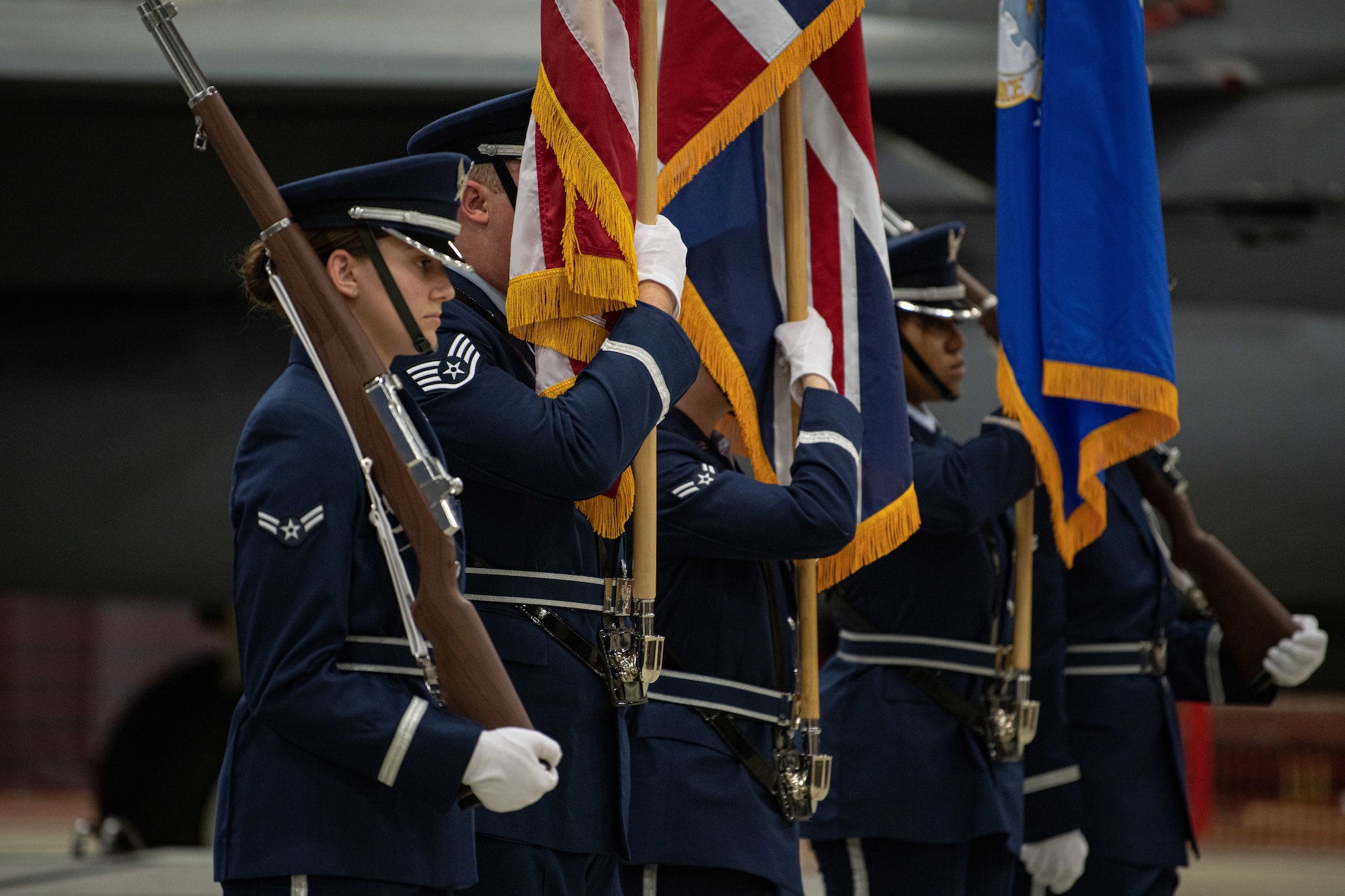 48th Fighter Wing base honor guard stand in formation.