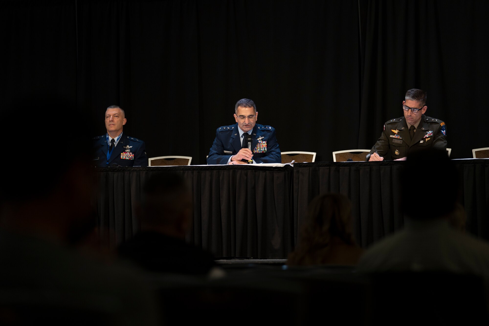 A photo of Lt. Gen. David Nahom speaking to AFN convention attendees.