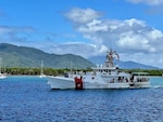 The Sentinel-class fast response cutter USCGC Oliver Henry (WPC 1140) participate in a multilateral formation sail leaving Cairns, Australia, on Sept. 6, 2022, with crews from Australia and Fiji as the other ships depart for Exercise Kakadu off Darwin. The ships include HMAS Melville, a Leeuwin-class ship, HMAS Wollongong, an Armidale-class ship, RFNS Savenaca, a Guardian-class ship, and the Oliver Henry. (U.S. Coast Guard photo Chief Warrant Officer Sara Muir)