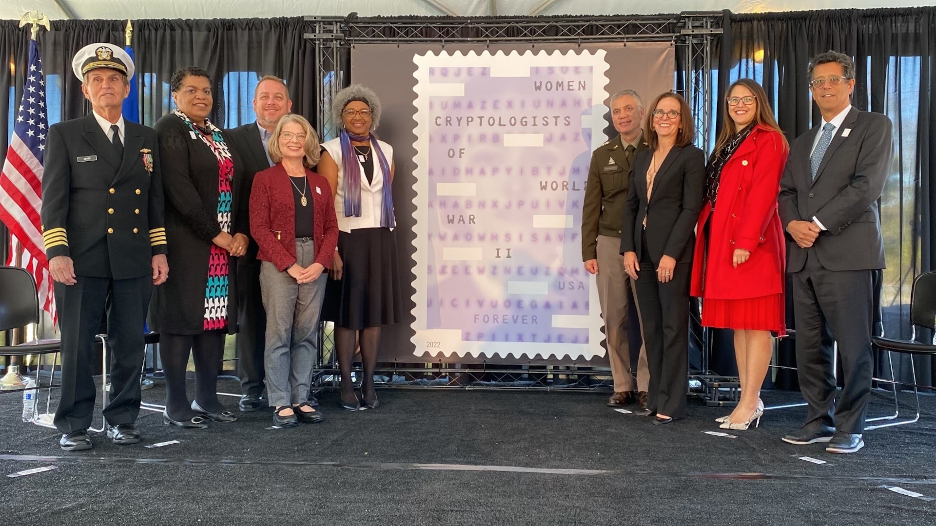 The first-day-of-issue ceremony for the Women Cryptologists of World War II Forever stamp on October 18, 2022 at the National Cryptologic Museum.