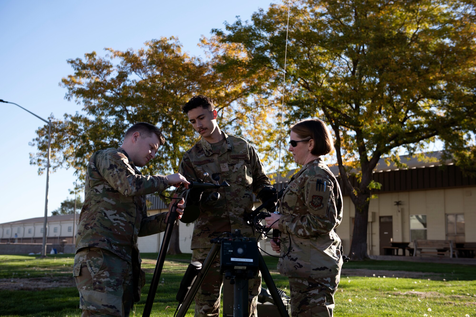 U.S. Airmen with the 62d Operations Support Squadron assemble a meteorological sensor in preparation for Exercise Rainier War 22B at Mountain Home Air Force Base, Idaho,  Oct. 16, 2022. Exercise Rainier War is the 62d Airlift Wing’s most expansive exercise, where they deploy as the lead wing and provide command and control and airlift capabilities like airdrop and airland. (U.S. Air Force photo by Staff Sgt. Zoe Thacker)