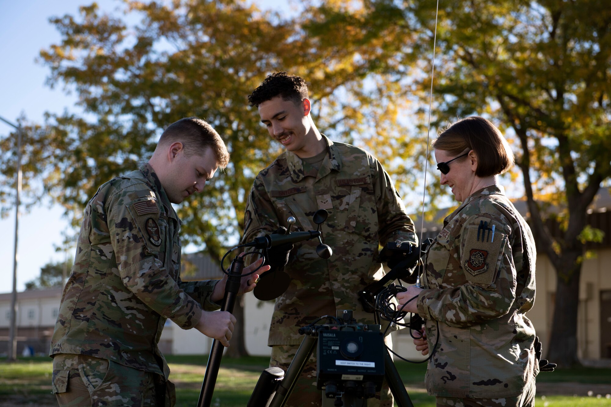 U.S. Airmen with the 62d Operations Support Squadron assemble a meteorological sensor in preparation for Exercise Rainier War 22B at Mountain Home Air Force Base, Idaho,  Oct. 16, 2022. Exercise Rainier War is used to evaluate and exercise Team McChord’s ability to generate, employ and sustain Rapid Global Mobility into and in support of U.S. Indo-Pacific areas of responsibility. (U.S. Air Force photo by Staff Sgt. Zoe Thacker)