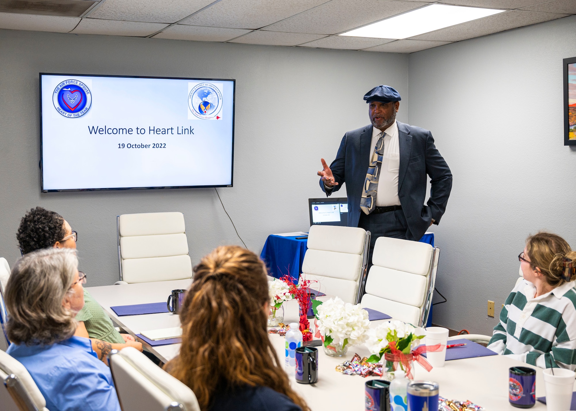 Mr. Edwin Robinson, 56th Force Support Squadron community readiness consultant, kicks off the Heart Link Spouse Orientation, Oct. 19, 2022, at Luke Air Force Base, Arizona.