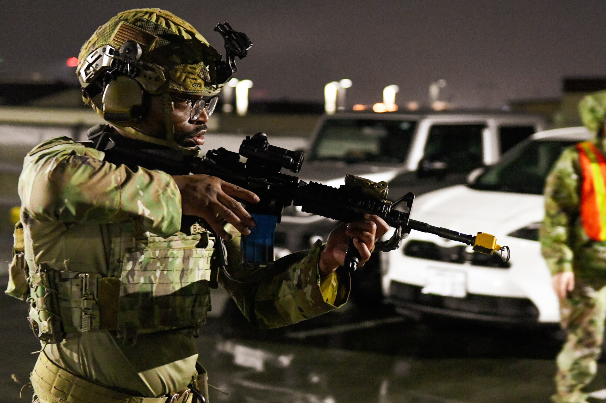 a defender readies an m-16