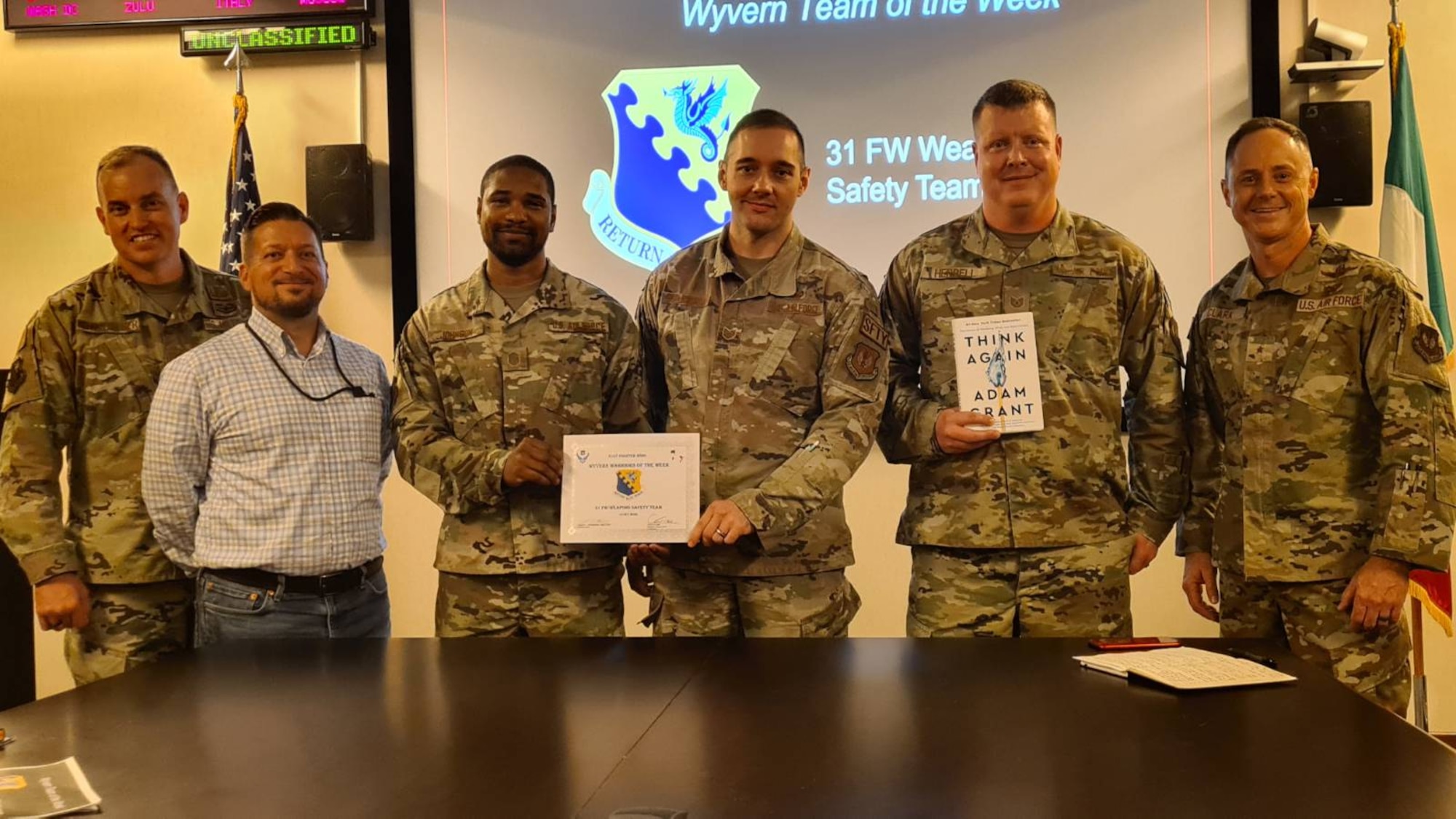 This week’s Wyvern Warrior Team of the Week is the 31st Fighter Wing’s Weapons Safety section. 

This team manages a diverse program involving operations, planning, and construction activities for Aviano AB and five geographically separated units (GSUs). The safety of personnel and assets is this team’s number one priority.