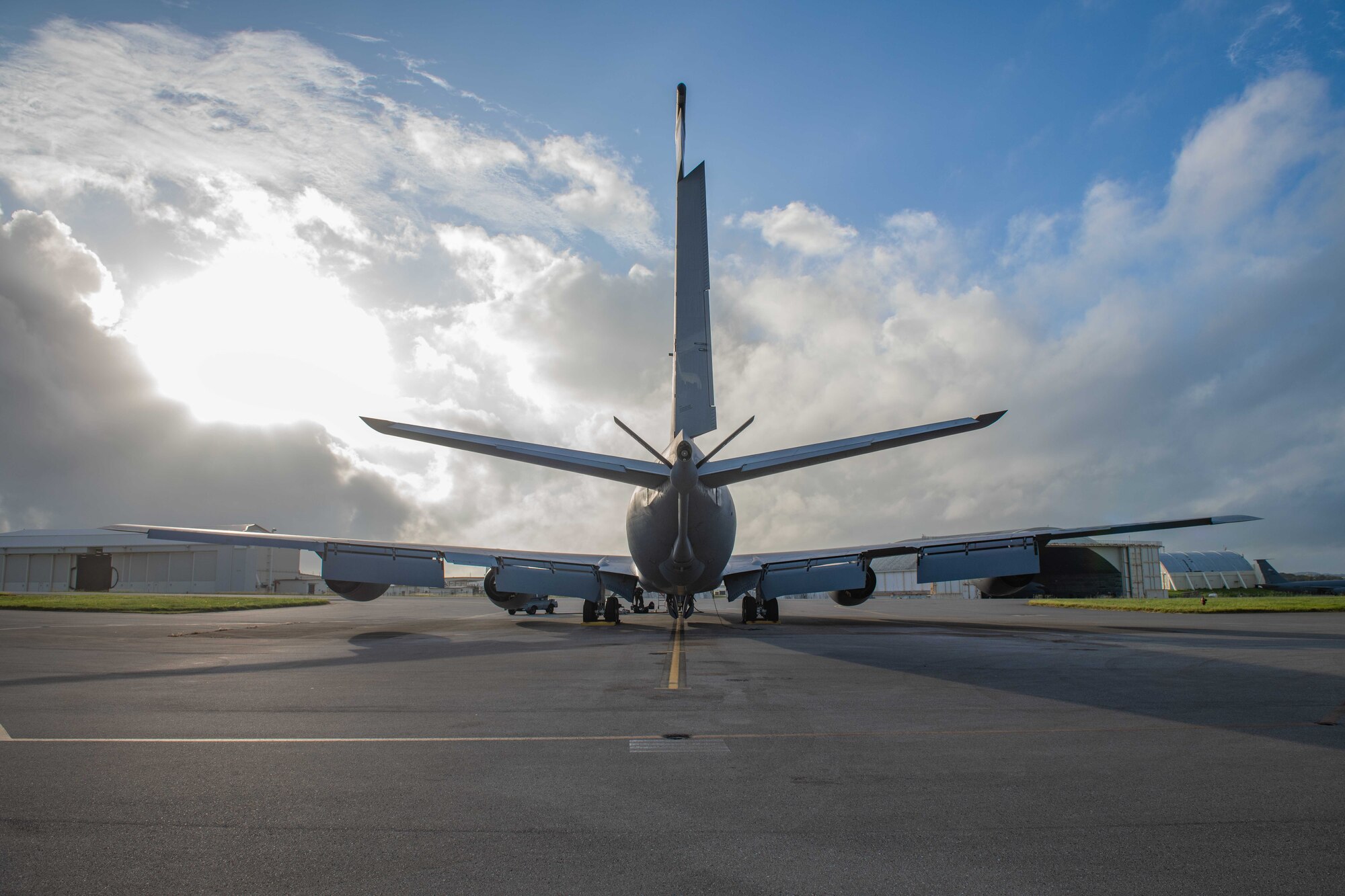 A refueling jet sits on a flight line