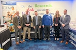 (Left to right) University of Mary Washington (UMW) President Troy Paino, UMW Dean of the College of Education Pete Kelly, Naval Surface Warfare Center Dahlgren Division (NSWCDD) Technical Director Dale Sisson, Jr., SES, UMW Assistant Professor of Special Education Kevin Good, NSWCDD Chief Technology Officer Jennifer Clift and Michael Clark, NSWCDD’s Director of Academic Engagement for K-12 for the Chief Technology Office, celebrated a nearly $30,000 donation of STEM equipment from NSWCDD to UMW on Oct. 18.