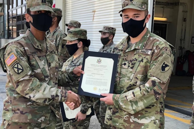 Specialist Jacob Wilson at his most recent promotion ceremony