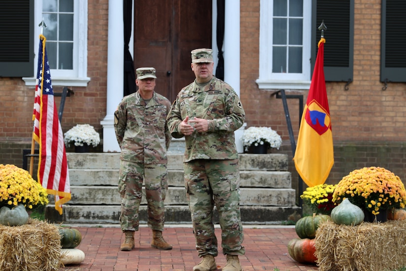 Army Lt. Col. Steve Mattingly was promoted to the rank of colonel in a ceremony at the Federal Hill Mansion at My Old Kentucky Home State Park in Bardstown Ky. on Oct 6, 2022. (U.S. Army National Guard photo by Lt. Col. Carla Raisler)