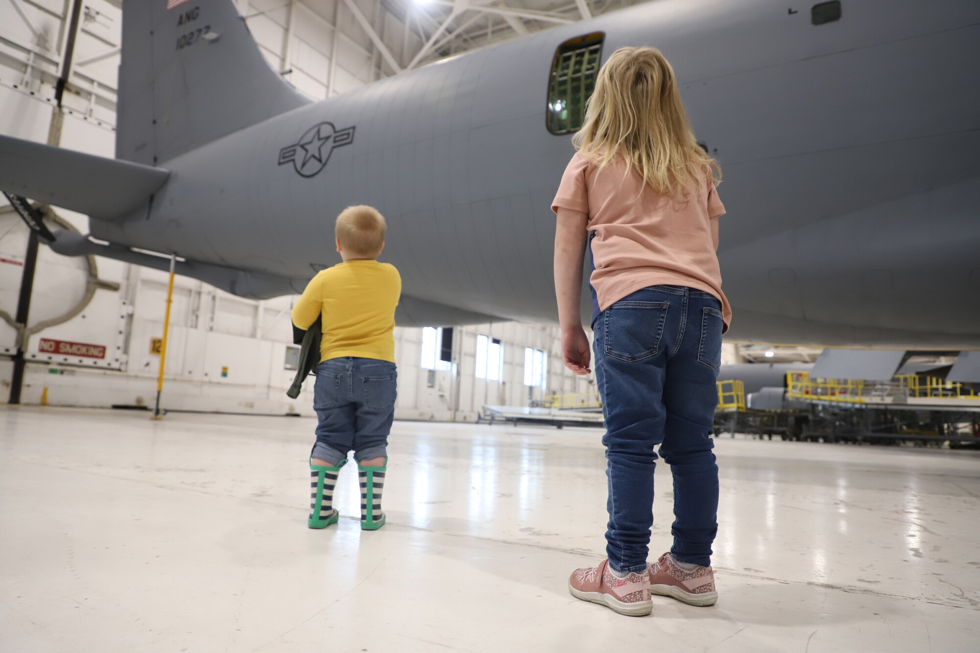 Tinley Benyshek, Pilot for the Day, and her brother, Trip, tour a KC135 at the 190th Air Refueling Wing in Topeka, KS, October 24, 2022. Tinley is the first Pilot for a Day participant at the 190th ARW.