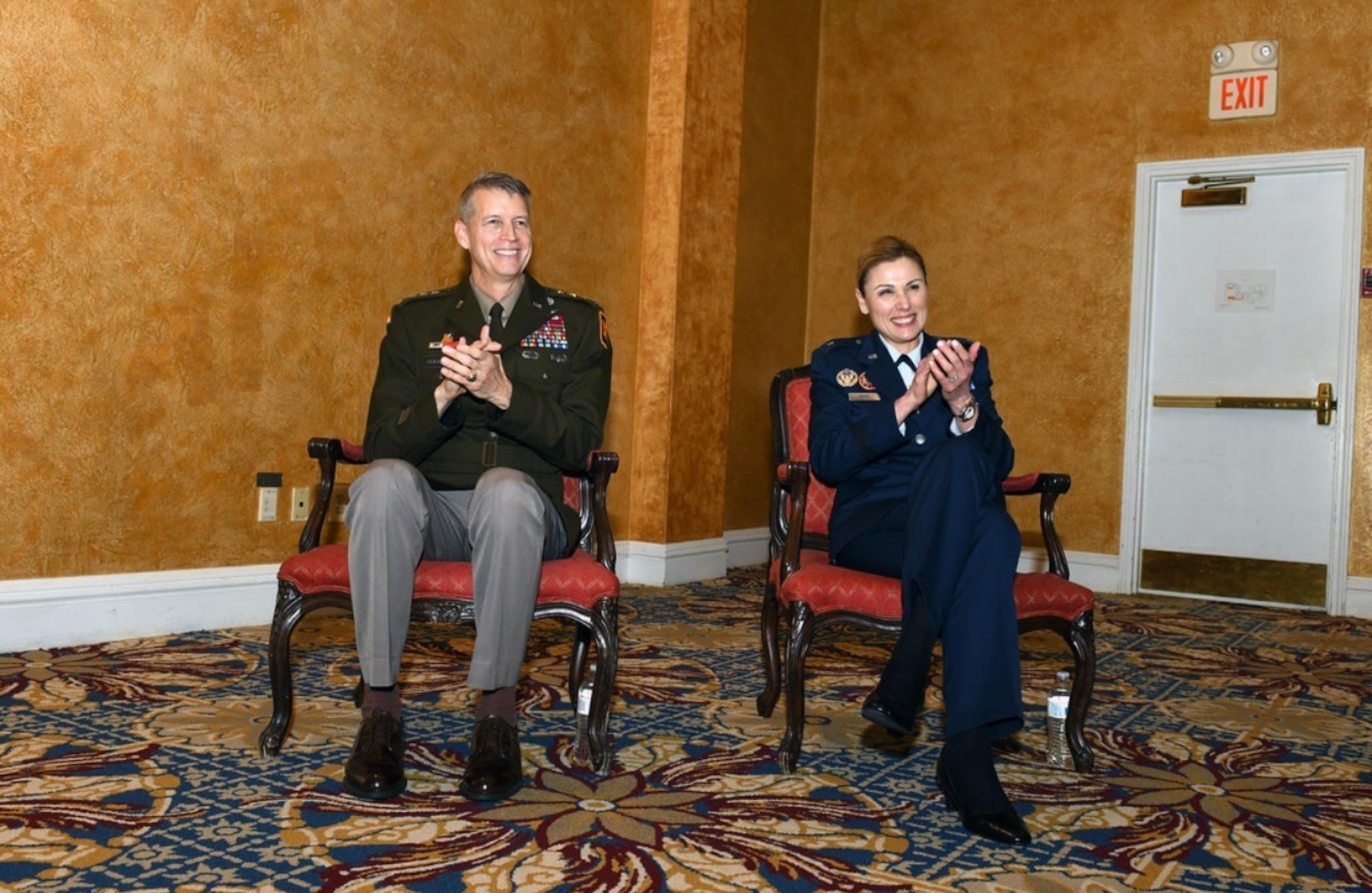 U.S. Army Gen. Daniel Hokanson, chief of the National Guard Bureau, hosts the promotion ceremony of U.S. Air Force Maj. Gen. April D. Vogel at Joint Base Myer-Henderson Hall in Arlington, Virginia, April 8, 2022.