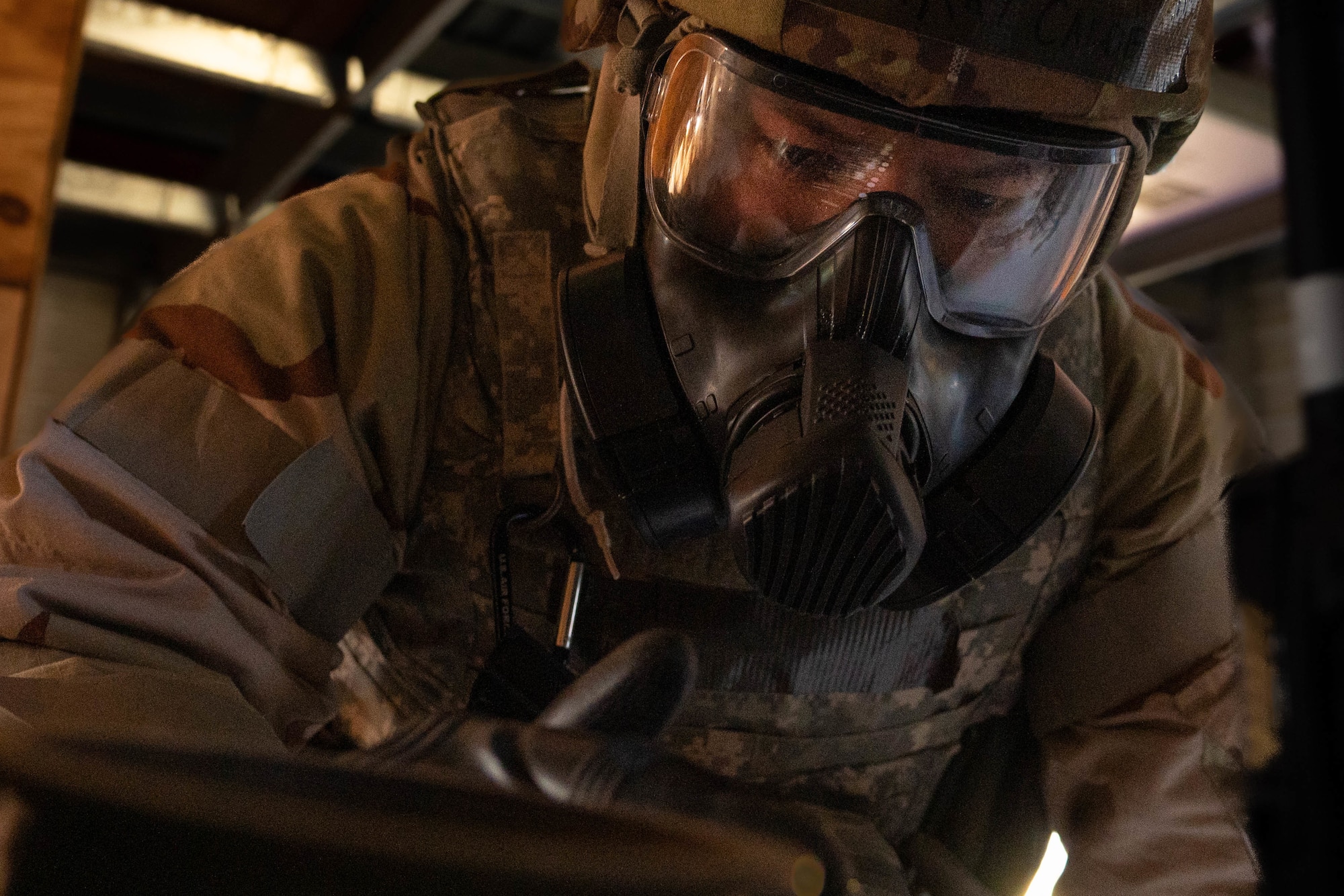 man looks at objective