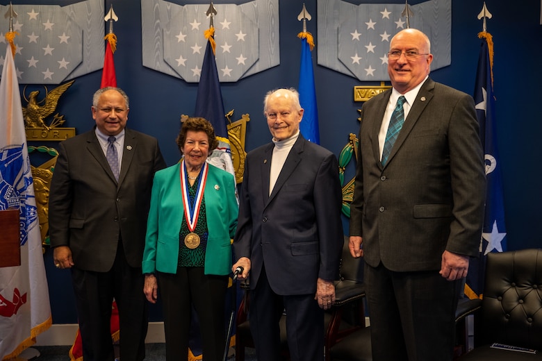 WASHINGTON (Oct. 27, 2022) — Secretary of the Navy Carlos Del Toro presents the Zachary and Elizabeth Fisher Distinguished Civilian Humanitarian Award to Arthur P. Miller Jr and Marjorie Miller at the Pentagon Oct. 27, 2022. The award was established in 1996 to honor those with a commitment to patriotism and humanitarian concern for U.S. Armed Forces and their families. (U.S. Navy photo by Mass Communication Specialists 2nd Class T. Logan Keown)