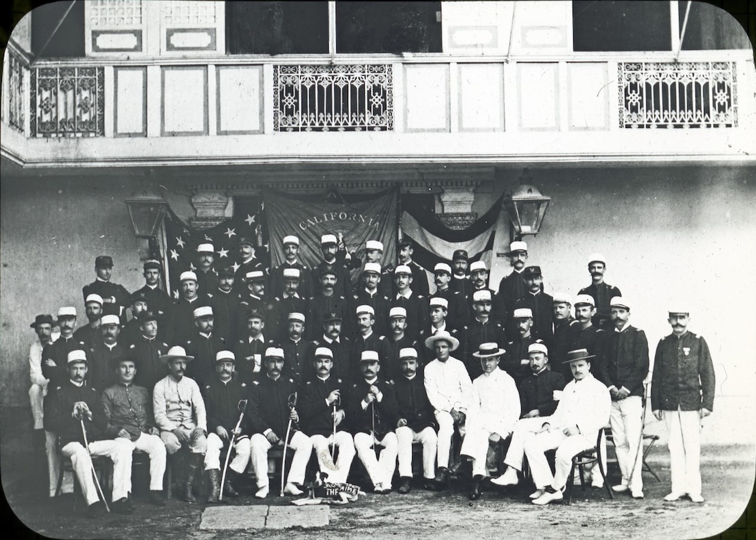 Officers of the First California Volunteer Infantry in Manila, Philippines in black and white