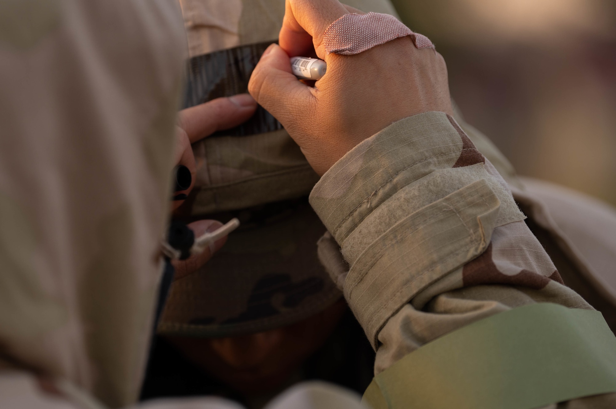 person writing on helmet