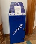 Blue medsafe drop box located at Womack Army Medical Center Clinic Mall. Medsafe drop boxes are used for the proper disposal of unused and expired medications, October 26, 2022. (U.S. Army photo by Keisha Frith).