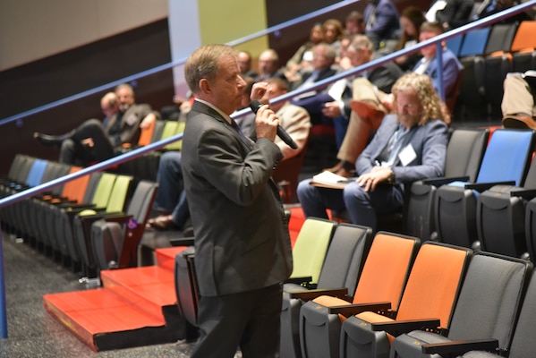 Chip Marin speaks to a crowd at the Huntsville Center Small Business Industry Day.