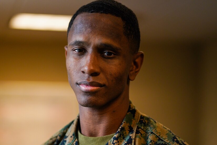A Marine poses for a photo.
