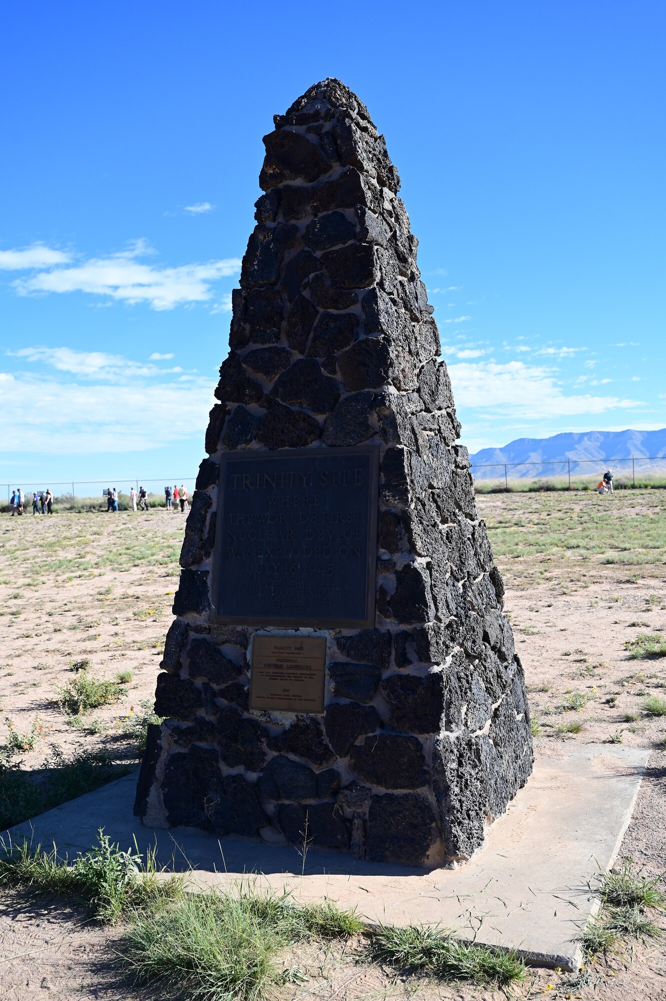 lavastone obelisk marking the site of the first nuclear detonation, named Trinity by Robert Oppenheimer and the Manhattan Project