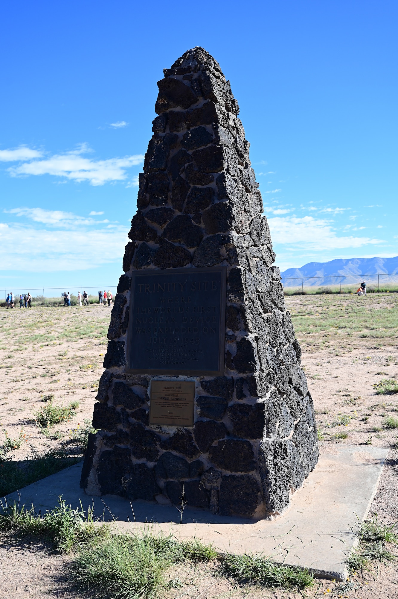 lavastone obelisk marking the site of the first nuclear detonation, named Trinity by Robert Oppenheimer and the Manhattan Project