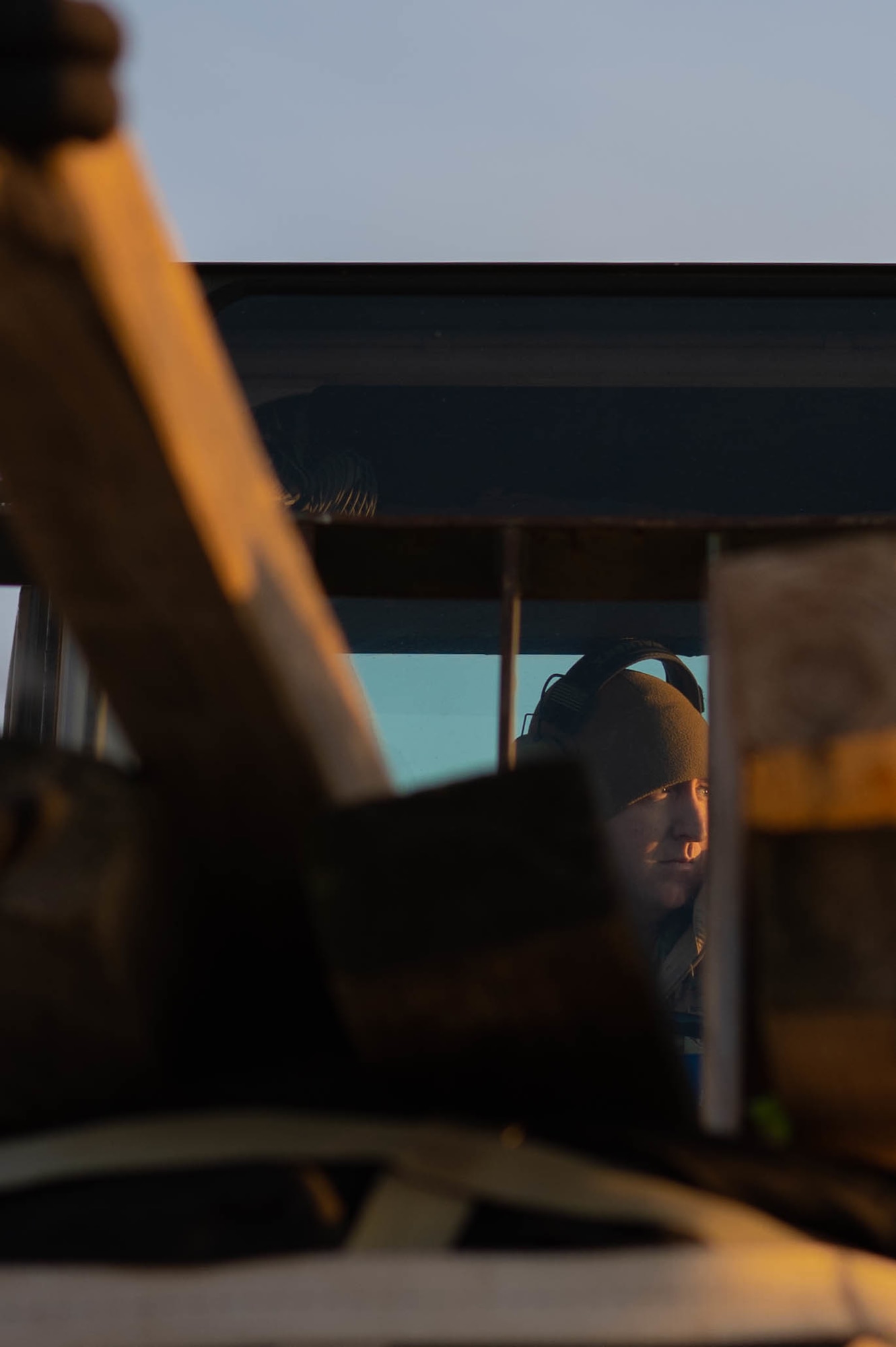 person drives forklift