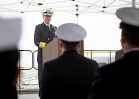NAVAL BASE KITSAP – BANGOR, Wash. (Oct. 19, 2022) Adm. Stuart Munsch, commander, U.S. Naval Forces Europe-Africa, speaks during a ribbon cutting ceremony for a newly-completed service pier located on Naval Base Kitsap – Bangor, October 19, 2022. The ceremony marked the completion of a major infrastructure project that will support the arrival of fast attack submarines, including the planned change of homeport for the Seawolf-class fast-attack submarines USS Seawolf (SSN 21) and USS Connecticut (SSN 22) from Naval Station Kitsap-Bremerton to Naval Base Kitsap-Bangor. (U.S. Navy photo by Mass Communication Specialist 1st Class Brian G. Reynolds)