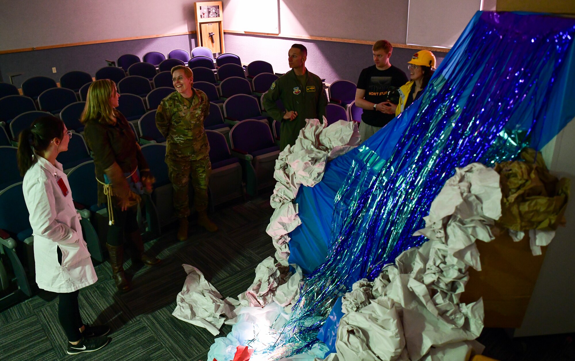 Col. Geoffrey Church, 9th Reconnaissance Wing commander, and Command Chief Master Sgt. Breana Oliver visited a haunted house at 9th Physiological Support Squadron on Beale Air Force Base, Calif., on Oct. 28, 2022.